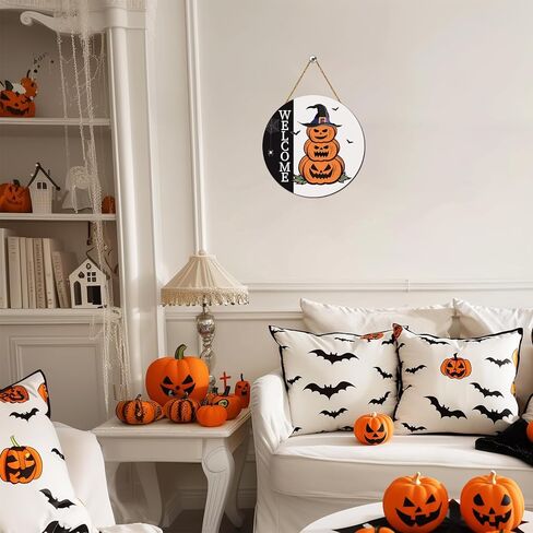 زينة باب الهالوين، علامة ترحيب للهالوين، شماعة باب، مخيفة للهالوين، لافتة باب اليقطين الخشبية، إكليل باب الهالوين، ديكور معلق لجدار الباب الأمامي، جدار الشرفة، ديكور المنزل الداخلي للهالوين in Kuwait