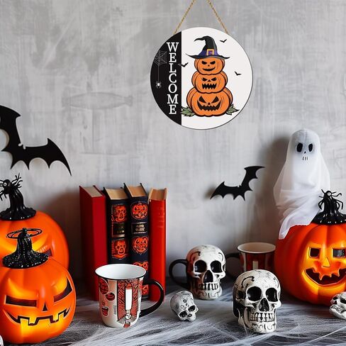 زينة باب الهالوين، علامة ترحيب للهالوين، شماعة باب، مخيفة للهالوين، لافتة باب اليقطين الخشبية، إكليل باب الهالوين، ديكور معلق لجدار الباب الأمامي، جدار الشرفة، ديكور المنزل الداخلي للهالوين in Kuwait