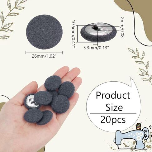 NBEADS 20 Pcs Fabric Cloth Covered Buttons, 1.02 Inch Fabric Metal Shank Buttons Aluminum Base Buttons with Cardboard Box Flat Round Buttons for Clothes DIY Project Decorations, Black in Saudi Arabia
