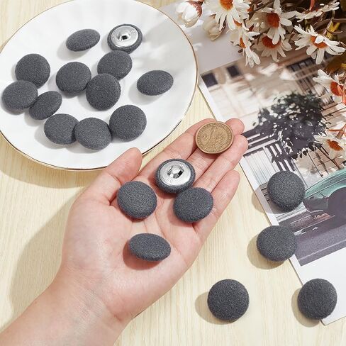 NBEADS 20 Pcs Fabric Cloth Covered Buttons, 1.02 Inch Fabric Metal Shank Buttons Aluminum Base Buttons with Cardboard Box Flat Round Buttons for Clothes DIY Project Decorations, Black in Saudi Arabia