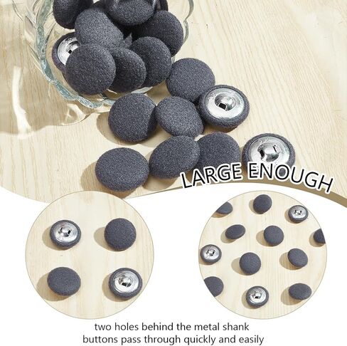 NBEADS 20 Pcs Fabric Cloth Covered Buttons, 1.02 Inch Fabric Metal Shank Buttons Aluminum Base Buttons with Cardboard Box Flat Round Buttons for Clothes DIY Project Decorations, Black in Saudi Arabia