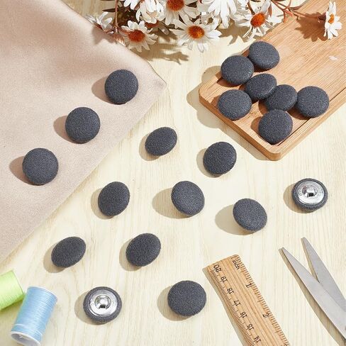 NBEADS 20 Pcs Fabric Cloth Covered Buttons, 1.02 Inch Fabric Metal Shank Buttons Aluminum Base Buttons with Cardboard Box Flat Round Buttons for Clothes DIY Project Decorations, Black in Saudi Arabia