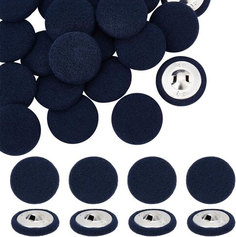 NBEADS 20 Pcs Fabric Cloth Covered Buttons, 1.02 Inch Fabric Metal Shank Buttons Aluminum Base Buttons with Cardboard Box Flat Round Buttons for Clothes DIY Project Decorations, Black in Saudi Arabia