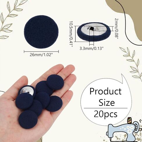 NBEADS 20 Pcs Fabric Cloth Covered Buttons, 1.02 Inch Fabric Metal Shank Buttons Aluminum Base Buttons with Cardboard Box Flat Round Buttons for Clothes DIY Project Decorations, Black in Saudi Arabia