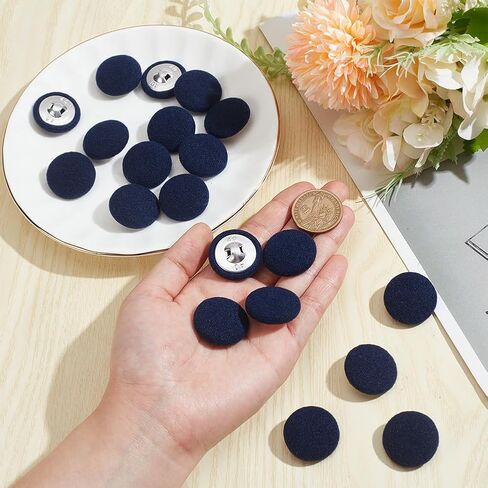 NBEADS 20 Pcs Fabric Cloth Covered Buttons, 1.02 Inch Fabric Metal Shank Buttons Aluminum Base Buttons with Cardboard Box Flat Round Buttons for Clothes DIY Project Decorations, Black in Saudi Arabia