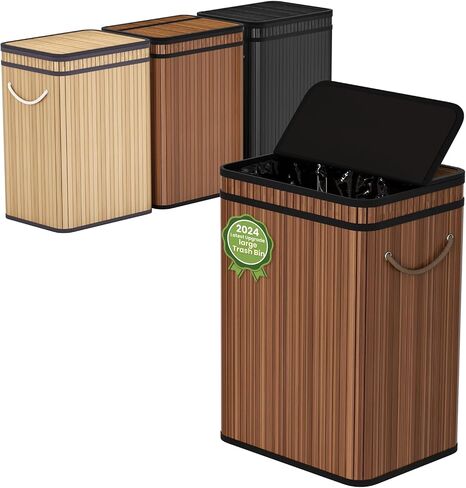 80 Liter/21 Gallon Large Trash Can with Lid, Garbage Bin Wastebasket Made of Bamboo, Outdoor Garbage Can/Waste Bin for Home, Office, Bathroom, Kitchen 24" HX15.8 WX11.8 D (Advanced Walnut) in Saudi Arabia