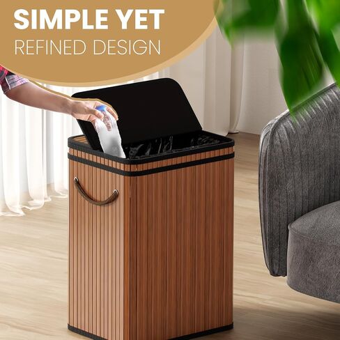 80 Liter/21 Gallon Large Trash Can with Lid, Garbage Bin Wastebasket Made of Bamboo, Outdoor Garbage Can/Waste Bin for Home, Office, Bathroom, Kitchen 24" HX15.8 WX11.8 D (Advanced Walnut) in Saudi Arabia
