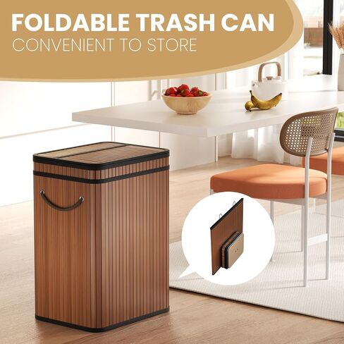 80 Liter/21 Gallon Large Trash Can with Lid, Garbage Bin Wastebasket Made of Bamboo, Outdoor Garbage Can/Waste Bin for Home, Office, Bathroom, Kitchen 24" HX15.8 WX11.8 D (Advanced Walnut) in Saudi Arabia