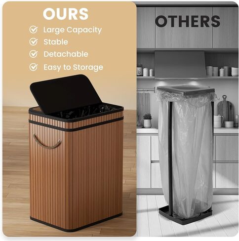 80 Liter/21 Gallon Large Trash Can with Lid, Garbage Bin Wastebasket Made of Bamboo, Outdoor Garbage Can/Waste Bin for Home, Office, Bathroom, Kitchen 24" HX15.8 WX11.8 D (Advanced Walnut) in Saudi Arabia