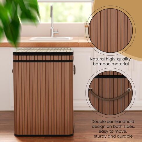 80 Liter/21 Gallon Large Trash Can with Lid, Garbage Bin Wastebasket Made of Bamboo, Outdoor Garbage Can/Waste Bin for Home, Office, Bathroom, Kitchen 24" HX15.8 WX11.8 D (Advanced Walnut) in Saudi Arabia