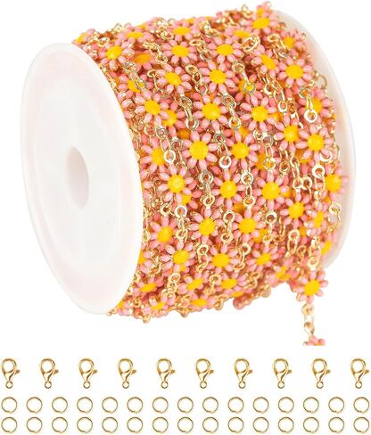 YOUBEIYEE 5 Meters Colorful Daisy Chains for Jewelry Making Mixed Color Enamel Flower Chains Bulk for Women Necklace Bracelet Anklet DIY Jewelry Supplies Findings in Kuwait