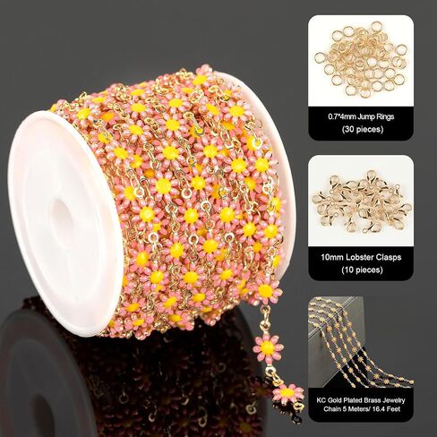 YOUBEIYEE 5 Meters Colorful Daisy Chains for Jewelry Making Mixed Color Enamel Flower Chains Bulk for Women Necklace Bracelet Anklet DIY Jewelry Supplies Findings in Kuwait
