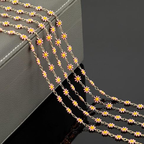 YOUBEIYEE 5 Meters Colorful Daisy Chains for Jewelry Making Mixed Color Enamel Flower Chains Bulk for Women Necklace Bracelet Anklet DIY Jewelry Supplies Findings in Kuwait