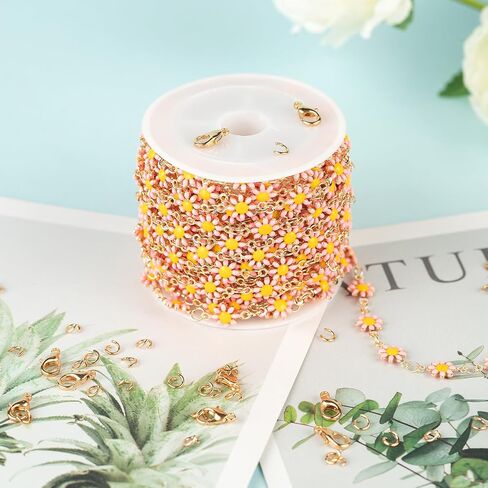 YOUBEIYEE 5 Meters Colorful Daisy Chains for Jewelry Making Mixed Color Enamel Flower Chains Bulk for Women Necklace Bracelet Anklet DIY Jewelry Supplies Findings in Kuwait