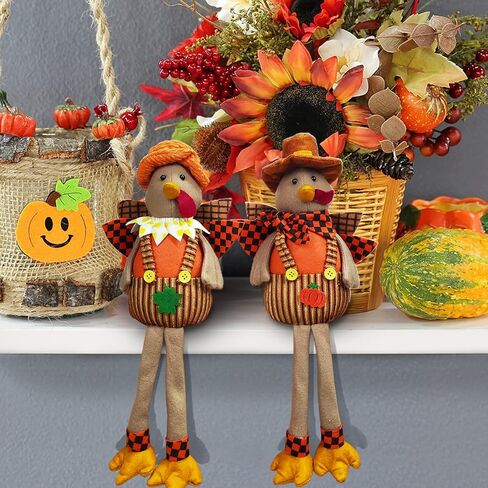 Ogrmar 16.5 بوصة 2 حزمة من دمى الديك الرومي المحشوة للزوجين عيد الشكر ديكورات الطاولة رائعة مصنوعة يدويًا من تركيا القطيفة مجموعة دمى لحصاد الخريف وزخارف طاولة الغرفة in Kuwait