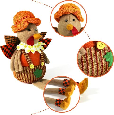 Ogrmar 16.5 بوصة 2 حزمة من دمى الديك الرومي المحشوة للزوجين عيد الشكر ديكورات الطاولة رائعة مصنوعة يدويًا من تركيا القطيفة مجموعة دمى لحصاد الخريف وزخارف طاولة الغرفة in Kuwait