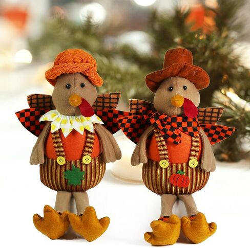 Ogrmar 16.5 بوصة 2 حزمة من دمى الديك الرومي المحشوة للزوجين عيد الشكر ديكورات الطاولة رائعة مصنوعة يدويًا من تركيا القطيفة مجموعة دمى لحصاد الخريف وزخارف طاولة الغرفة in Kuwait