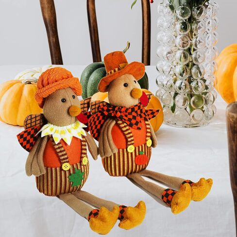 Ogrmar 16.5 بوصة 2 حزمة من دمى الديك الرومي المحشوة للزوجين عيد الشكر ديكورات الطاولة رائعة مصنوعة يدويًا من تركيا القطيفة مجموعة دمى لحصاد الخريف وزخارف طاولة الغرفة in Kuwait