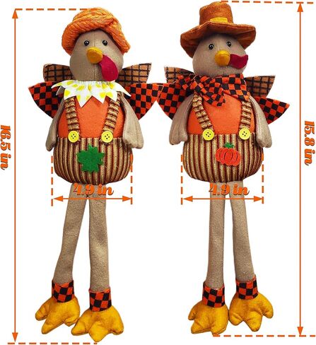 Ogrmar 16.5 بوصة 2 حزمة من دمى الديك الرومي المحشوة للزوجين عيد الشكر ديكورات الطاولة رائعة مصنوعة يدويًا من تركيا القطيفة مجموعة دمى لحصاد الخريف وزخارف طاولة الغرفة in Kuwait