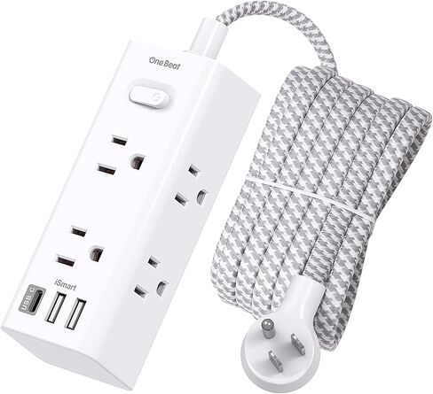 Surge Protector Power Strip 10 ft Cord, One Beat Ultra Thin Flat Plug Extension Cord, 6 Outlets 3 USB Ports(1 USB C), 3 Sided Outlet Extender for Home Office Travel Dorm Room Essentials in Saudi Arabia