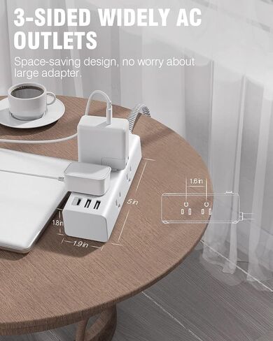 Surge Protector Power Strip 10 ft Cord, One Beat Ultra Thin Flat Plug Extension Cord, 6 Outlets 3 USB Ports(1 USB C), 3 Sided Outlet Extender for Home Office Travel Dorm Room Essentials in Saudi Arabia