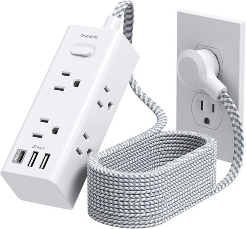 Surge Protector Power Strip 10 ft Cord, One Beat Ultra Thin Flat Plug Extension Cord, 6 Outlets 3 USB Ports(1 USB C), 3 Sided Outlet Extender for Home Office Travel Dorm Room Essentials in Saudi Arabia