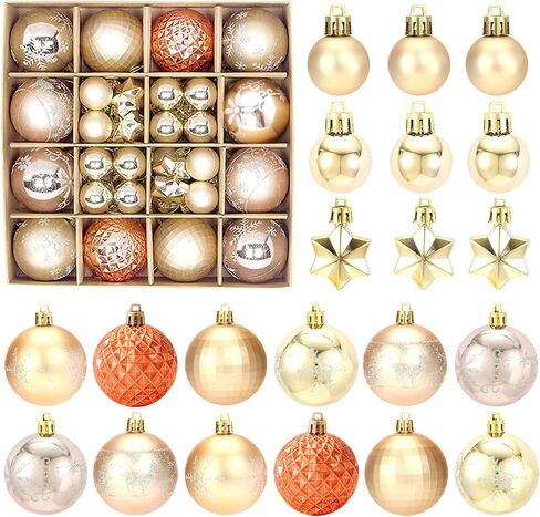 Christmas Tree Ornaments Set，Champagne Gold Christmas Ball Ornaments Set of 44 Pack 2.36 Inch Decorative Hanging Ball Ornaments Bulk for Xmas Holiday Party Indoor Decor in Saudi Arabia