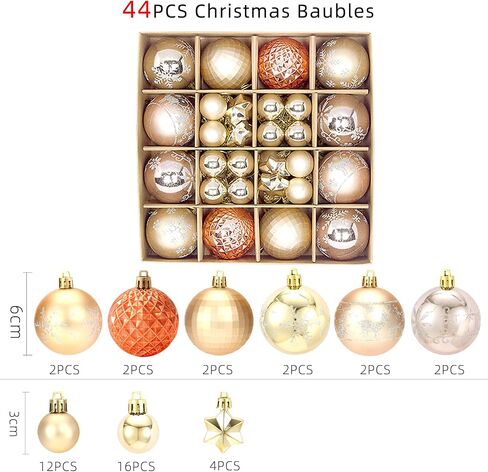 Christmas Tree Ornaments Set，Champagne Gold Christmas Ball Ornaments Set of 44 Pack 2.36 Inch Decorative Hanging Ball Ornaments Bulk for Xmas Holiday Party Indoor Decor in Saudi Arabia
