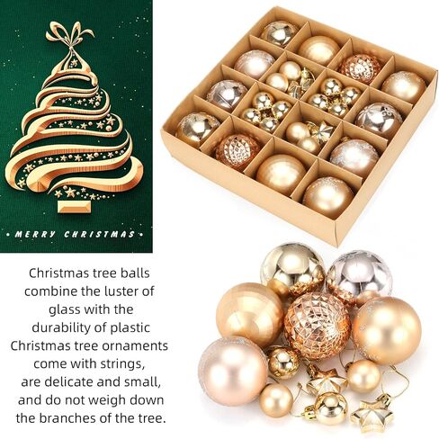 Christmas Tree Ornaments Set，Champagne Gold Christmas Ball Ornaments Set of 44 Pack 2.36 Inch Decorative Hanging Ball Ornaments Bulk for Xmas Holiday Party Indoor Decor in Saudi Arabia