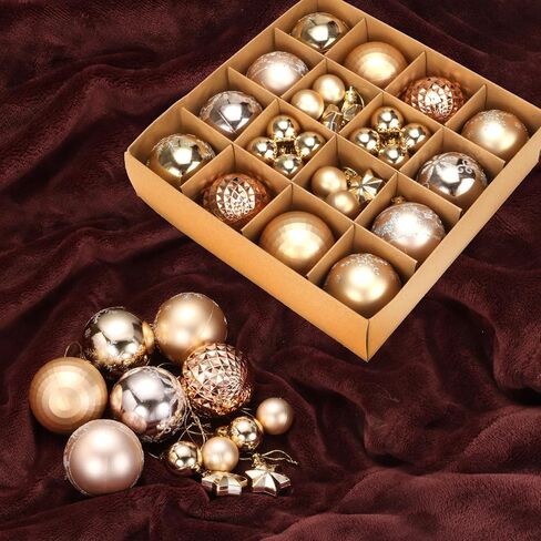 Christmas Tree Ornaments Set，Champagne Gold Christmas Ball Ornaments Set of 44 Pack 2.36 Inch Decorative Hanging Ball Ornaments Bulk for Xmas Holiday Party Indoor Decor in Saudi Arabia