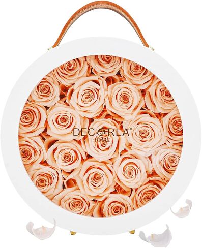 Valentines Day Decor Preserved Rose in a Box Enchanted Forever Eternal Rose New Job Birthday for Women Party Decoration Mothers Day(21,Round White Box,Champagne) in Saudi Arabia