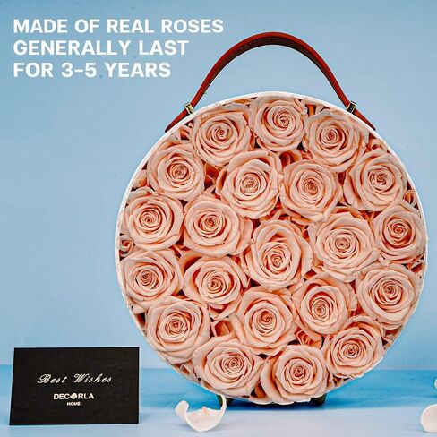 Valentines Day Decor Preserved Rose in a Box Enchanted Forever Eternal Rose New Job Birthday for Women Party Decoration Mothers Day(21,Round White Box,Champagne) in Saudi Arabia