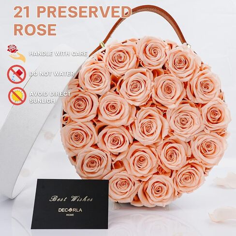 Valentines Day Decor Preserved Rose in a Box Enchanted Forever Eternal Rose New Job Birthday for Women Party Decoration Mothers Day(21,Round White Box,Champagne) in Saudi Arabia