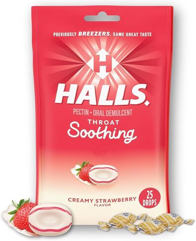 Halls Throat Soothing Creamy Strawberry-Cough Drops for Throat (Formerly Fruit Breezers) 25ct (Pack of 3) in Saudi Arabia