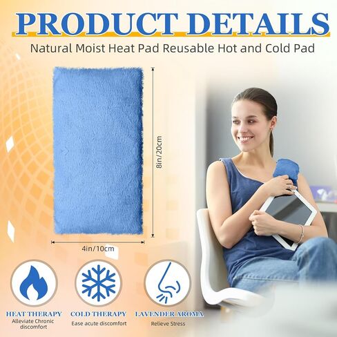 Mini Microwavable Heating Pad Reusable Cold Compress Bag with Washable Cover 4'' x 8'' Natural Hot and Cold Pad Moist Heat Pad for Cold Hands, Shoulder, Joint Pain, Sore Muscle (Blue) in Kuwait