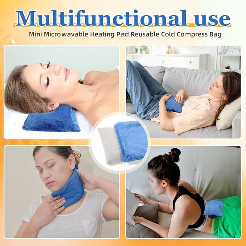 Mini Microwavable Heating Pad Reusable Cold Compress Bag with Washable Cover 4'' x 8'' Natural Hot and Cold Pad Moist Heat Pad for Cold Hands, Shoulder, Joint Pain, Sore Muscle (Blue) in Kuwait