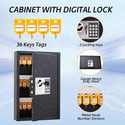 Key Lock Box, Key Cabinet Organizer, Metal Key Lock Box, 36 Position Digital Key Box with Key Tags, Key Holder Safe for Car, Hotels, Office, House in Saudi Arabia