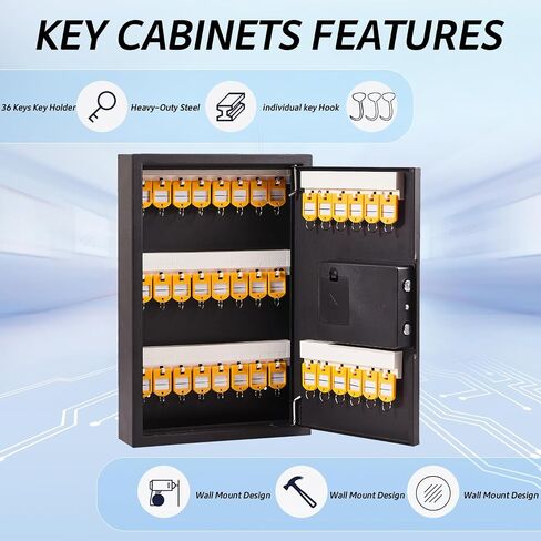 Key Lock Box, Key Cabinet Organizer, Metal Key Lock Box, 36 Position Digital Key Box with Key Tags, Key Holder Safe for Car, Hotels, Office, House in Saudi Arabia