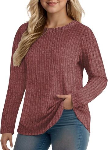DOLNINE Women's Plus-Size-Tops Long Sleeve Comfy Crewneck Shirts Lightweight Casual Loose Fit Sweatshirts Tunics XL-5XL in Saudi Arabia