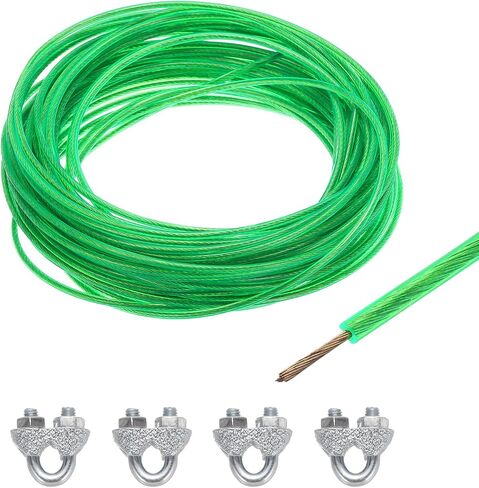 MECCANIXITY 2.5mm (3/32 inch) Green Vinyl Coated Wire Rope, 15m /49ft Galvanized Steel Cable Wire Rope with 4PCS M3 Loop Sleeves for String Light Hanging, Deck Railing, Garden Wire in Saudi Arabia