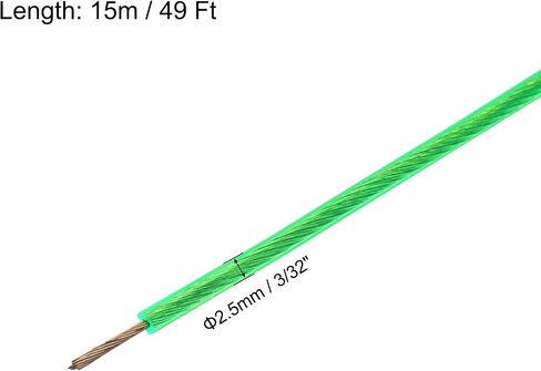 MECCANIXITY 2.5mm (3/32 inch) Green Vinyl Coated Wire Rope, 15m /49ft Galvanized Steel Cable Wire Rope with 4PCS M3 Loop Sleeves for String Light Hanging, Deck Railing, Garden Wire in Saudi Arabia