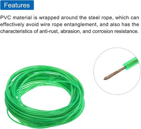 MECCANIXITY 2.5mm (3/32 inch) Green Vinyl Coated Wire Rope, 15m /49ft Galvanized Steel Cable Wire Rope with 4PCS M3 Loop Sleeves for String Light Hanging, Deck Railing, Garden Wire in Saudi Arabia