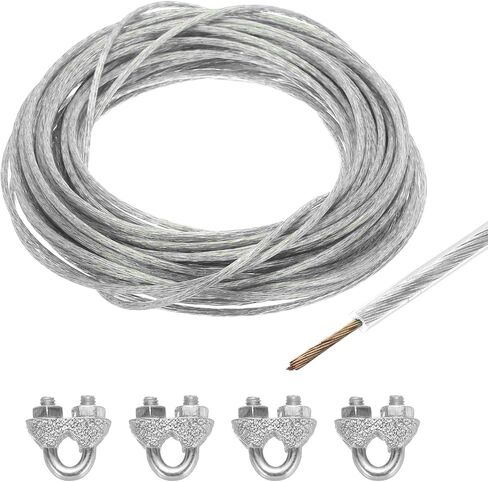 MECCANIXITY 2.5mm (3/32 inch) Green Vinyl Coated Wire Rope, 15m /49ft Galvanized Steel Cable Wire Rope with 4PCS M3 Loop Sleeves for String Light Hanging, Deck Railing, Garden Wire in Saudi Arabia