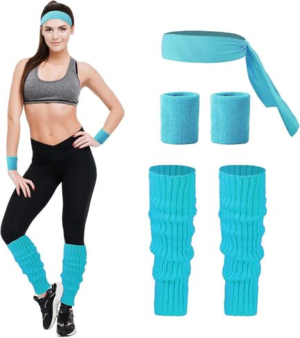 80s Accessories for Women Neon Leg Warmers Headband and Wristbands Set Knit Legwarmers for Ballet Dance Figure Skating in Saudi Arabia