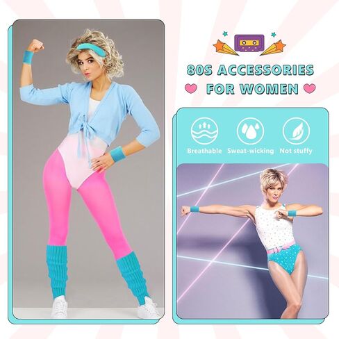 80s Accessories for Women Neon Leg Warmers Headband and Wristbands Set Knit Legwarmers for Ballet Dance Figure Skating in Saudi Arabia