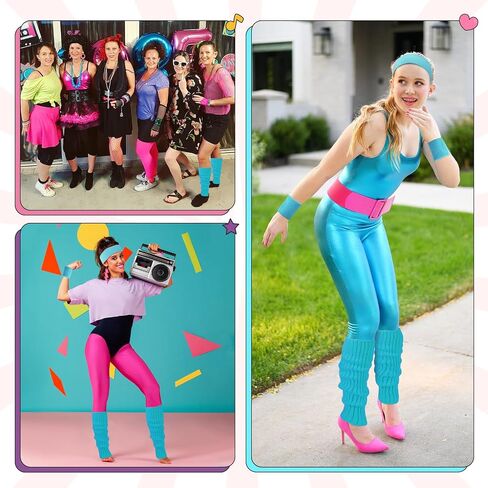 80s Accessories for Women Neon Leg Warmers Headband and Wristbands Set Knit Legwarmers for Ballet Dance Figure Skating in Saudi Arabia