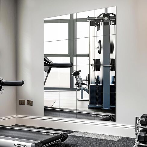 Home Gym Mirror Tiles, Large Workout Mirrors for Home Gym,Square Mirror(Glass,16x12''-12PCS), Large Full Body Mirror for Gym, Wall Mirror for Garage, Bedroom, Bathroom (Glass - 16''x12'' - 12PCS) in Saudi Arabia