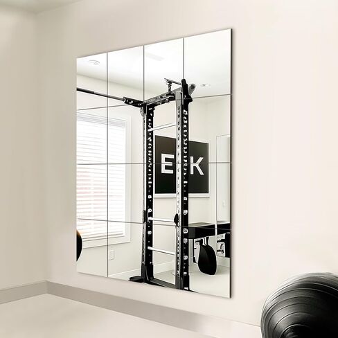 Home Gym Mirror Tiles, Large Workout Mirrors for Home Gym,Square Mirror(Glass,16x12''-12PCS), Large Full Body Mirror for Gym, Wall Mirror for Garage, Bedroom, Bathroom (Glass - 16''x12'' - 12PCS) in Saudi Arabia