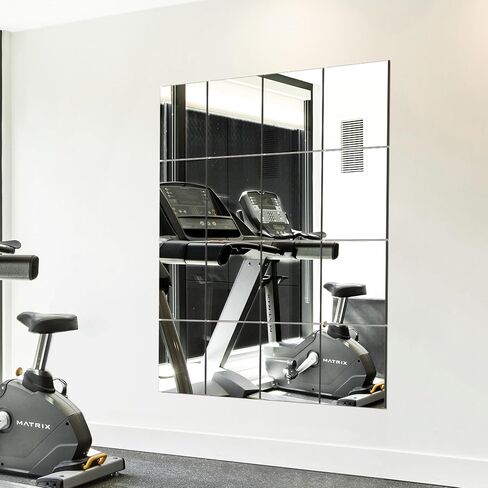 Home Gym Mirror Tiles, Large Workout Mirrors for Home Gym,Square Mirror(Glass,16x12''-12PCS), Large Full Body Mirror for Gym, Wall Mirror for Garage, Bedroom, Bathroom (Glass - 16''x12'' - 12PCS) in Saudi Arabia