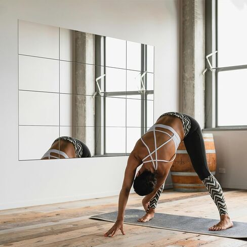 Home Gym Mirror Tiles, Large Workout Mirrors for Home Gym,Square Mirror(Glass,16x12''-12PCS), Large Full Body Mirror for Gym, Wall Mirror for Garage, Bedroom, Bathroom (Glass - 16''x12'' - 12PCS) in Saudi Arabia